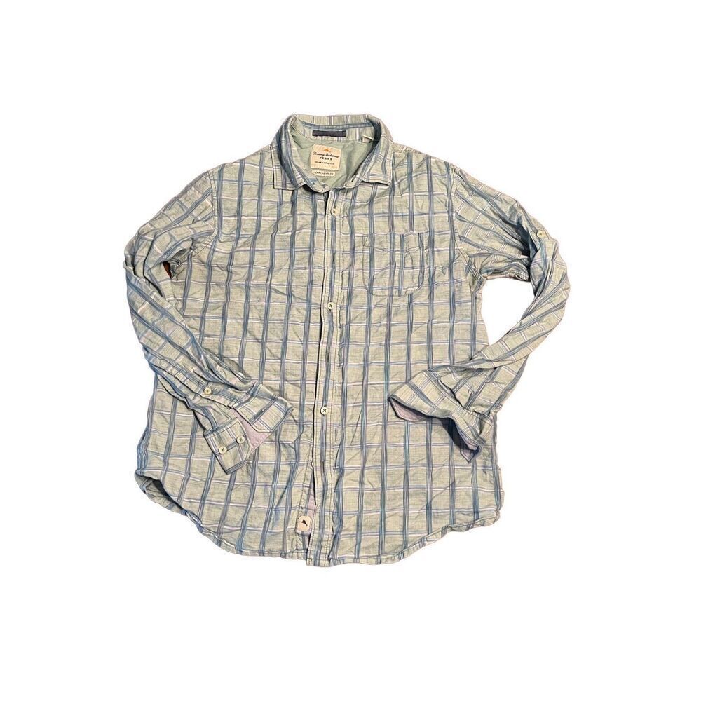 Tommy Bahama Shirt Button-Up  Mens L Casual Plaid Cotton Island Modern Fit